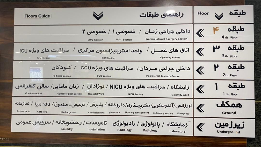 راهنمای طبقات بیمارستان شهریار - بیمارستان تخصصی و فوق تخصصی شهریار